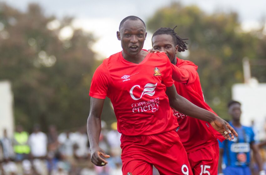Kenyan striker Moses Shumah celebrating a goal for Power Dynamos in the Zambian MTN Super League.