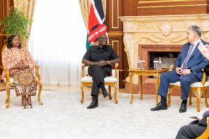 Kenyan President William Ruto holding bilateral talks with Kazakhstan President Kassym-Jomart Tokayev during a historic state visit to Astana.
