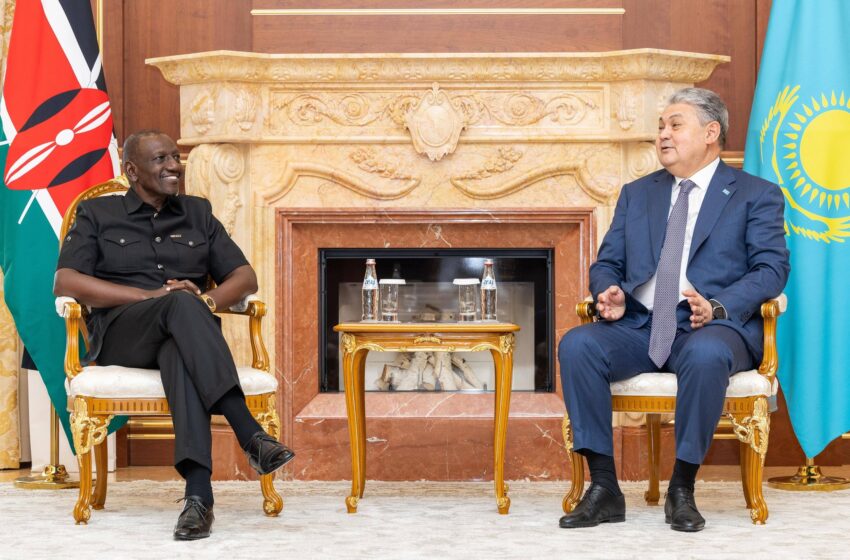 Heads of State President William Ruto and President Kassym-Jomart Tokayev seated side-by-side during diplomatic and economic discussions between Kenya and Kazakhstan.